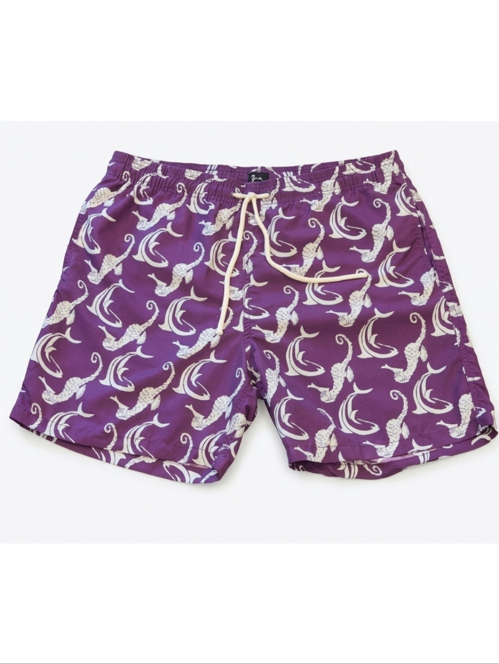Roosevelt Del Mar Republic Swim Trunks Purple Seahorse Dolphin Print Mens Large